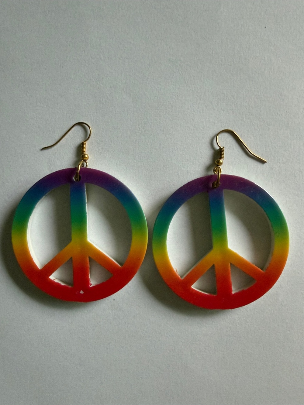 Rainbow Peace Sign Drop Earrings - Multicolor